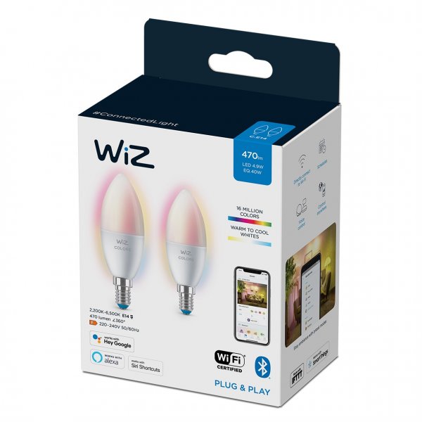 WiZ E14 Colours Smart Bulb with Bluetooth - 2 pack