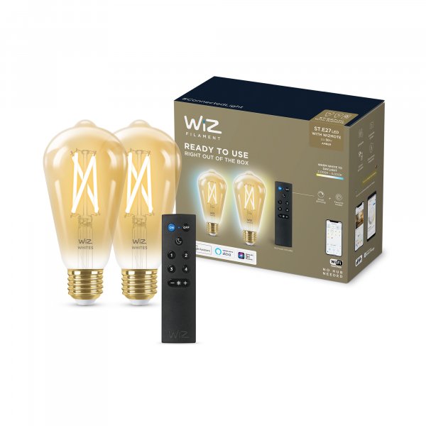WiZ ST64 E27 Amber Filament Smart Bulb with Bluetooth 2-pack