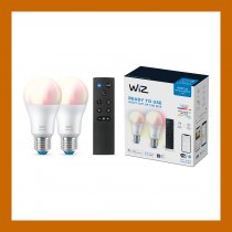WiZ E27 Colours Smart Bulb with Bluetooth 2-Pack + Remote