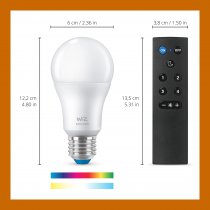 WiZ E27 Colours Smart Bulb with Bluetooth 2-Pack + Remote